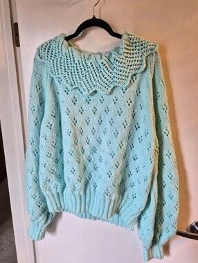 Handmade (Handknit) Oversized Baby Blue Balloon Sleeve Sweater